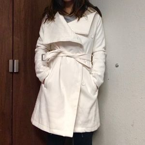 Charlotte Russe Cream Wrap Coat with Tie Belt